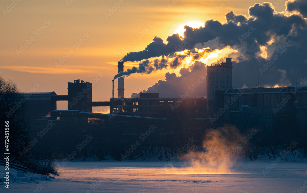 Fototapeta premium winter, frost, steam heating pipes