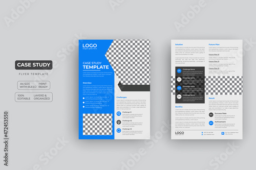 Case Study Template | Business Case Study Booklet Layout with blue color | Double Side Flyer Template	