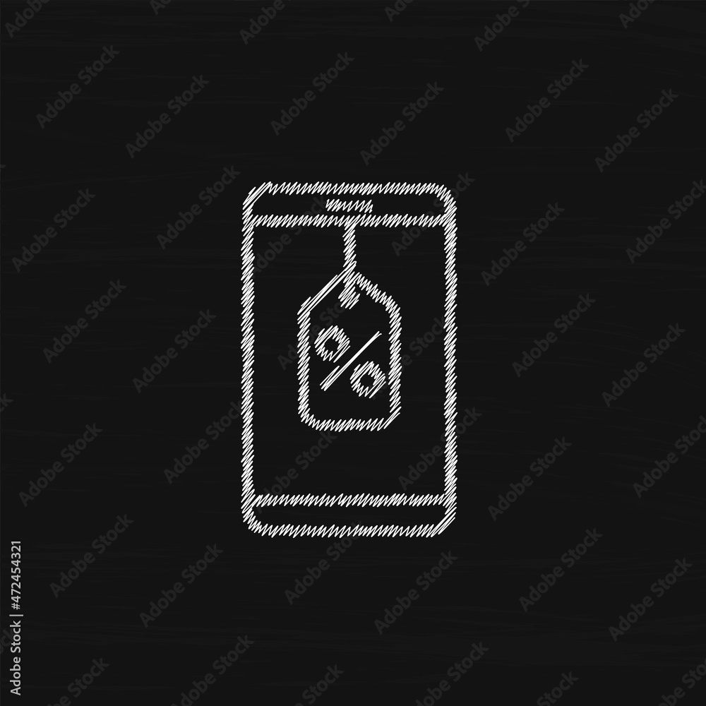 Obraz premium Online shopping. Phone with badge sketch vector icon