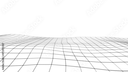 Abstract perspective grid. Digital retro background. Wireframe cyber landscape on white background. 3d rendering.