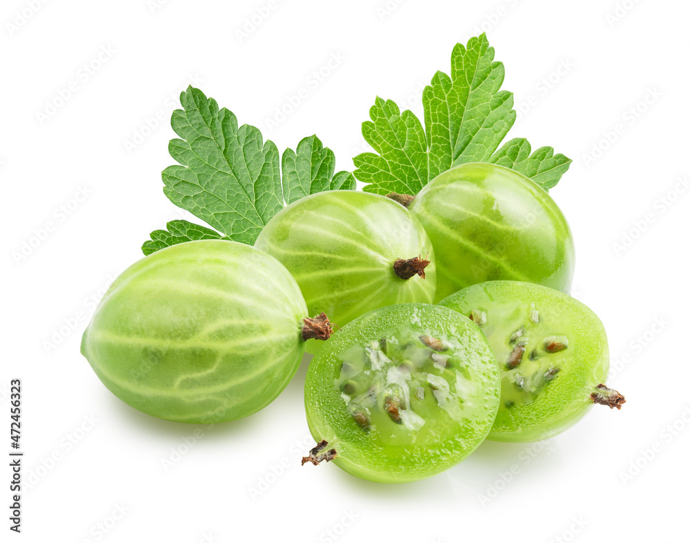green gooseberry berries isolated on white green gooseberry berries isolated on white