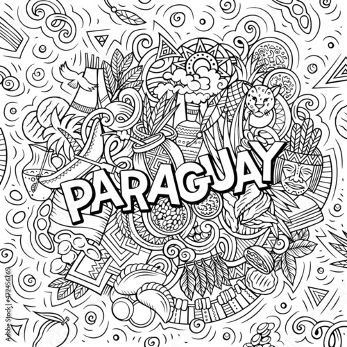 Paraguay hand drawn cartoon doodle illustration.