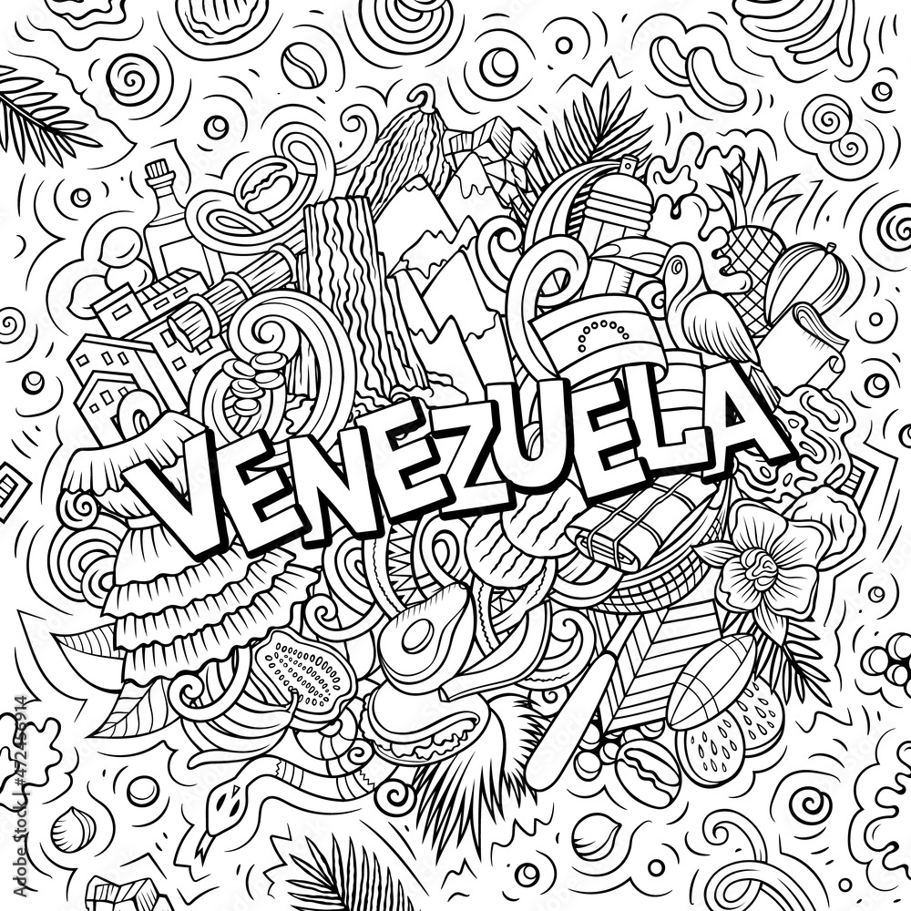 Venezuela hand drawn cartoon doodle illustration.