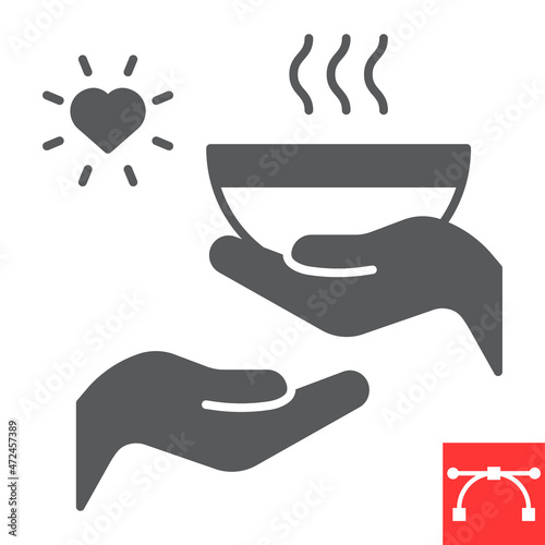 Food sharing glyph icon, care and volunteering, food share vector icon, vector graphics, editable stroke solid sign, eps 10.