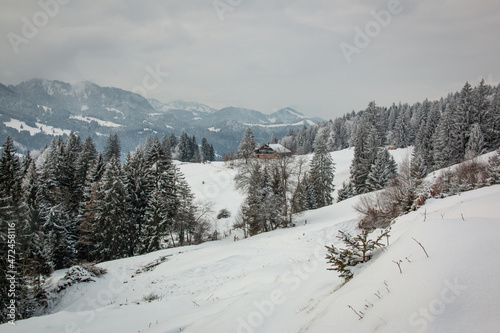 Winterlandschaft in den Bergen im Allgäu
