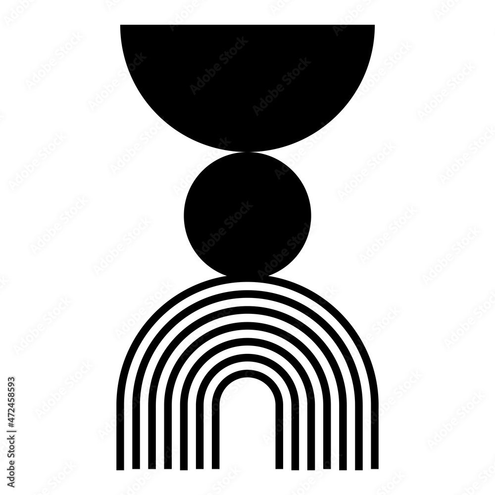 Mid Century Modern Black And White Geometric Element. Black And White Modern Poster. Abstract Wall Art. Digital Art Of Interior Decoration For Print