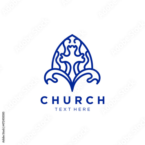 cross logo and ornament. cross vector combination with line ornament