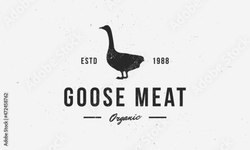 Goose meat logo. Emblem template with goose silhouette and grunge texture. Vector illustration