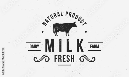 Cow dairy logo. Milk emblem with cow silhouette. Logo template for dairy products. Vector illustration