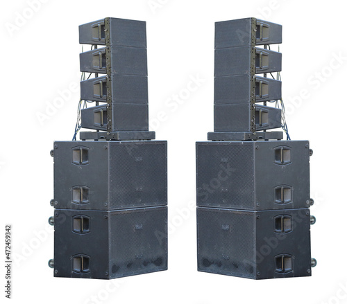 Old powerful large audio speakers isolated on white background