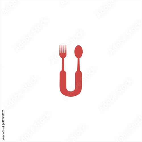 Initial u logo vector cutlery template
