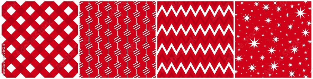 Collection of bright christmas seamless patterns. Vector holiday red backgrounds. Trendy repeatable celebration prints