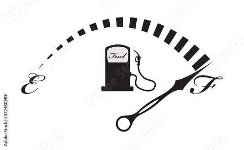 Retro style fuel meter indicating full with vintage indicator and fuel pump. This car gauge can be used in vintage transportation, logistics, automotive and business projects.
