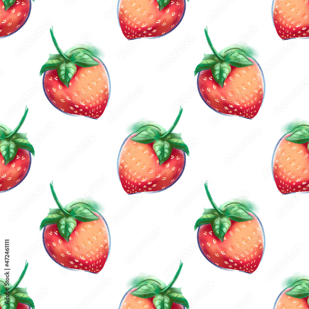 Strawberry abstract hand drawn seamless pattern on white background for typography, textiles or packaging design. Strawberry abstract hand drawn seamless pattern on white background for typography, textiles or packaging design.