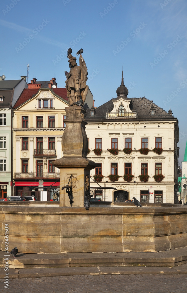 Fountain of Saint Florian on Market Square in Cieszyn. Poland