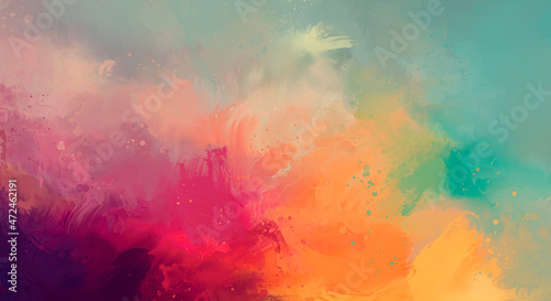 Bright picturesque watercolor painting with paint splash elements