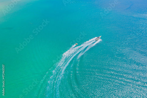 Aerial drone photo of extreme powerboat donut water-sports cruis