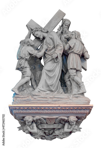 Obraz na plátně 5th Station of the cross -  Simon of Cyrene Helps Jesus Carry the Cross