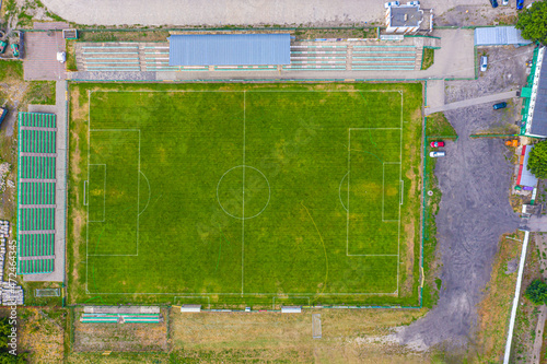Aerial view of empty soccer field in Europe