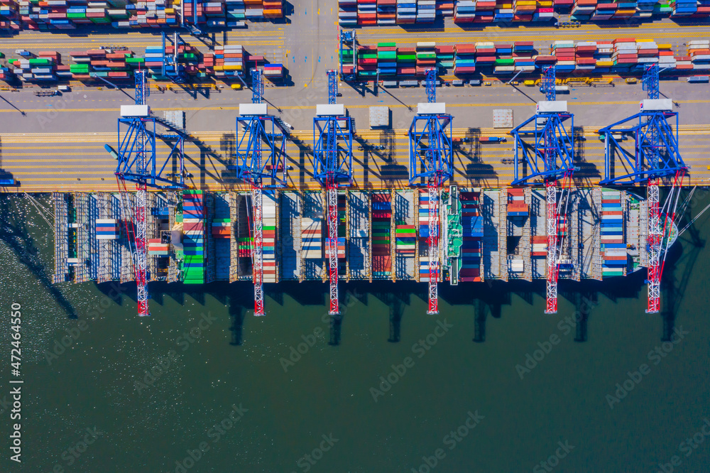 Naklejka premium Container ship from sea port working for delivery containers shi