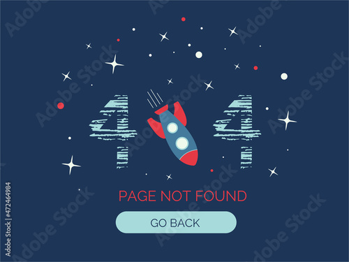 404 error page not found. Concept for website with texture numbers, rocket and star. Flat vector illustration on blue background