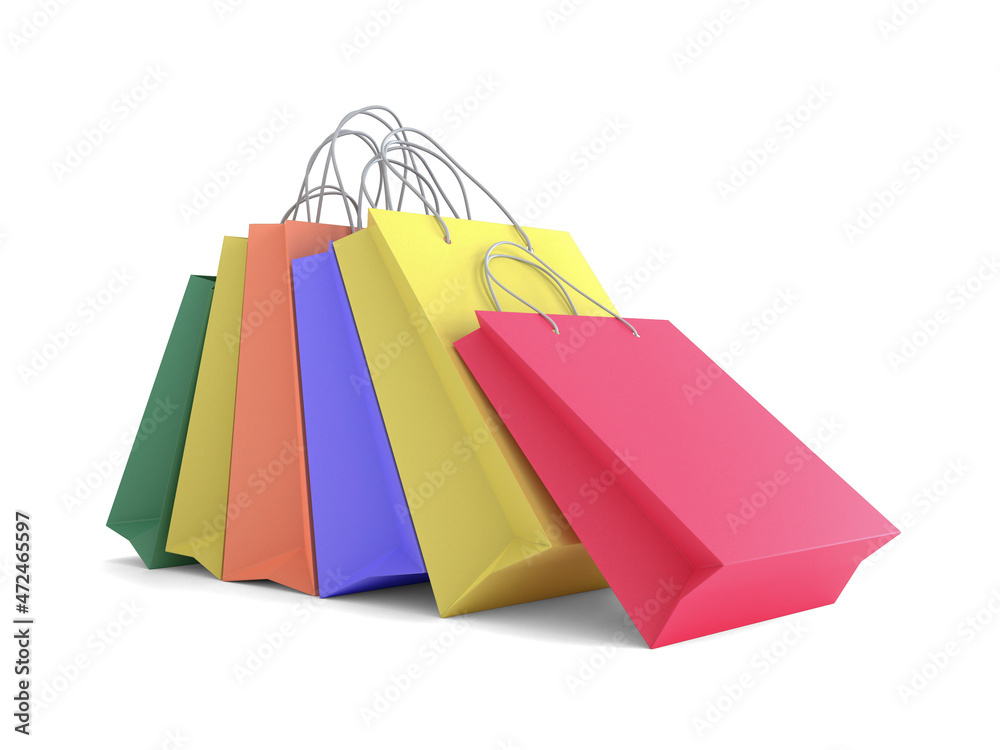group of colorful shopping bag isolate on white background 3d rendering