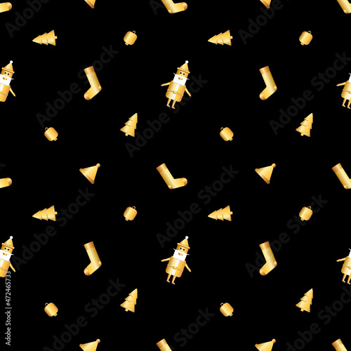 rounded corner Christmas object pattern created in gold gradient, premium gold gradient Christmas repeat pattern.