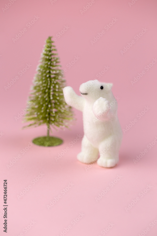 white teddy bear with Christmas tree white teddy bear with Christmas tree