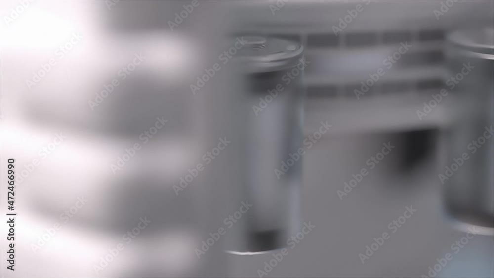 Conveer for the production of lithium ion battery. Stamping of batteries, application of protective coating. Close-up. 3D redering.