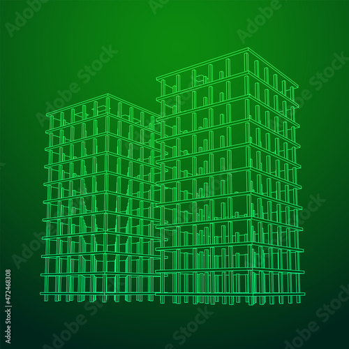 Building under construction. Build house construct in process. Wireframe low poly mesh vector illustration