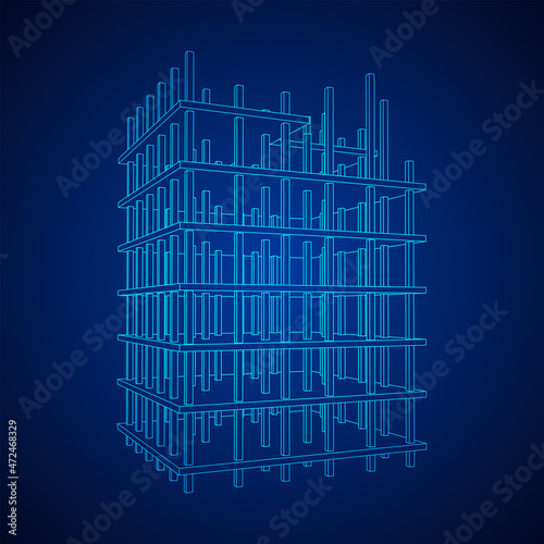 Building under construction. Build house construct in process. Wireframe low poly mesh vector illustration