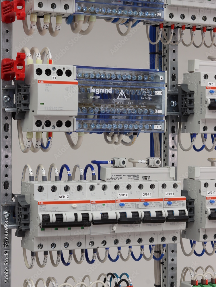ABB contactor, Legrand phase distributor, ABB circuit breakers in the