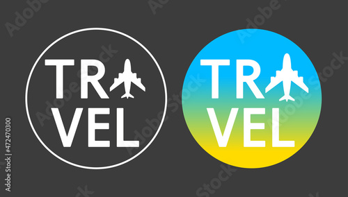 Round travel logo, plane instead of letter A. Vector, illustration