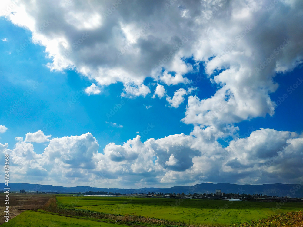 field and blue sky izrael valley, israel