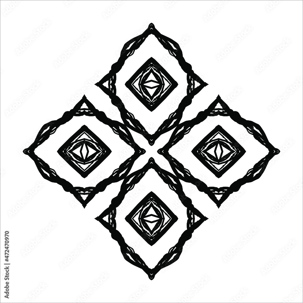 Black-White Abstract Motifs Pattern. Decoration  for Interior, Exterior, Carpet, Textile, Garment, Cloth, Silk, Tile, Plastic, Paper, Wrapping, Wallpaper, Pillow, Sofa, Henna, Background, Ect