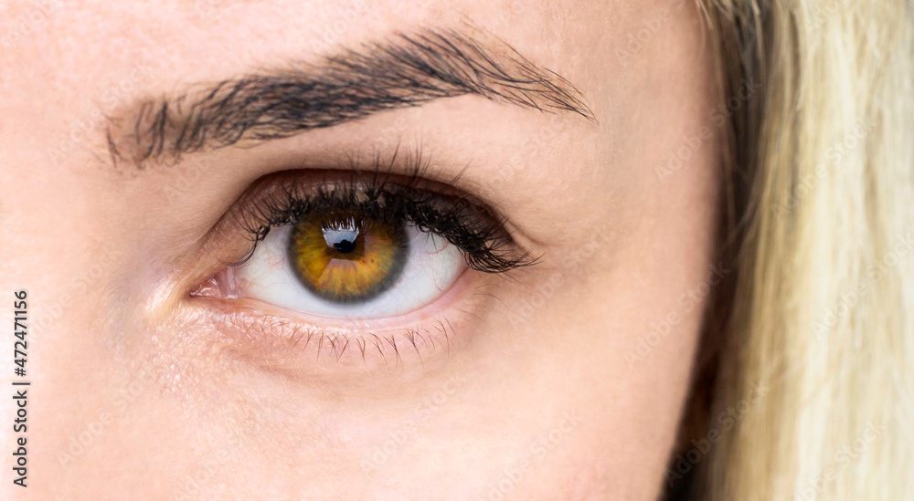 Fototapeta premium Tired female eye. The girl has brown eyes.