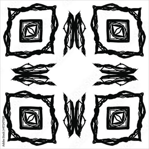 Black-White Abstract Motifs Pattern. Decoration  for Interior, Exterior, Carpet, Textile, Garment, Cloth, Silk, Tile, Plastic, Paper, Wrapping, Wallpaper, Pillow, Sofa, Henna, Background, Ect