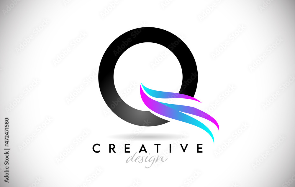 Fototapeta premium Letter Q Logo with creative gradient swooshes. Creative elegant letter Q with colorful vector Icon