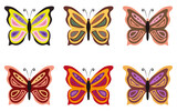 Cartoon butterfly icon set in different colors. Collection of bright and calm variants. Simple flat design vector illustration