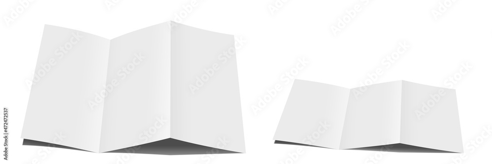 Leere Faltblätter vor weißem Hintergrund, 3d-Illustration Leere Faltblätter vor weißem Hintergrund, 3d-Illustration