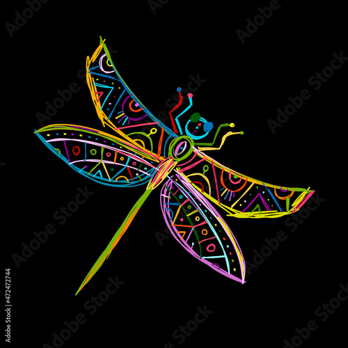 Vintage Dragonfly. Ethnic style for your design