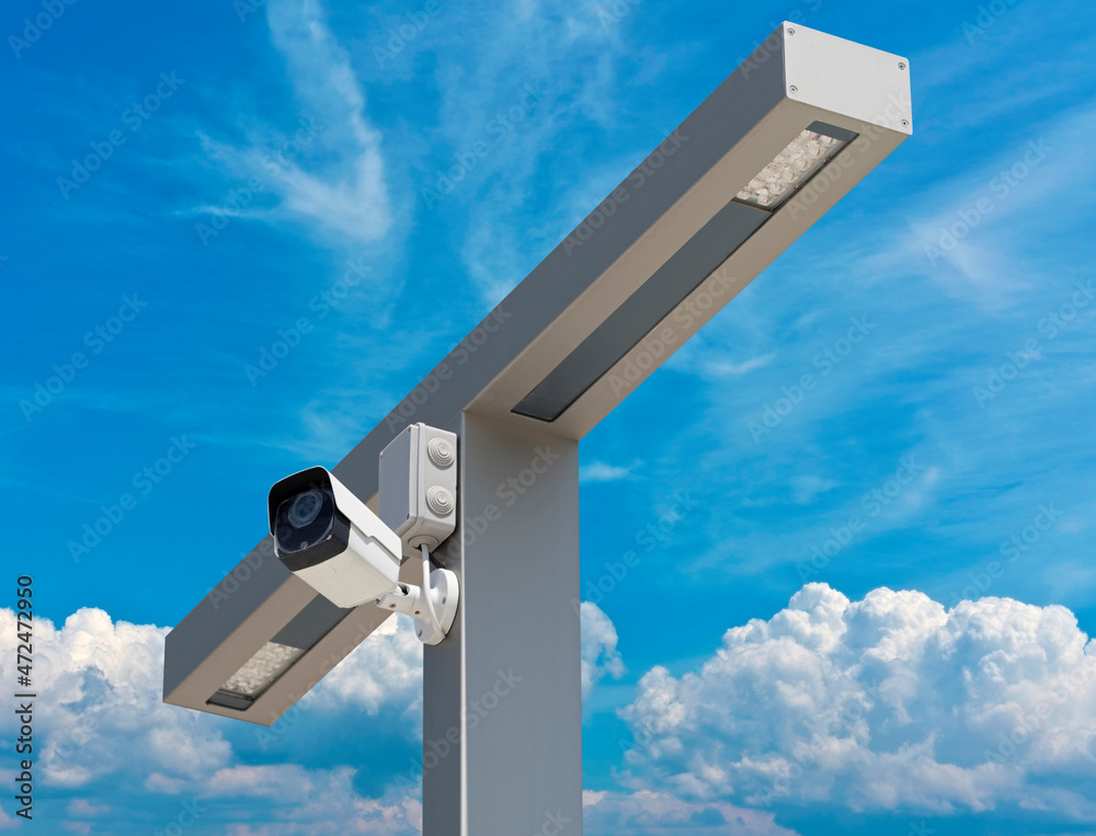 IP security camera and led Street lantern on a white IP security camera and led Street lantern on a white