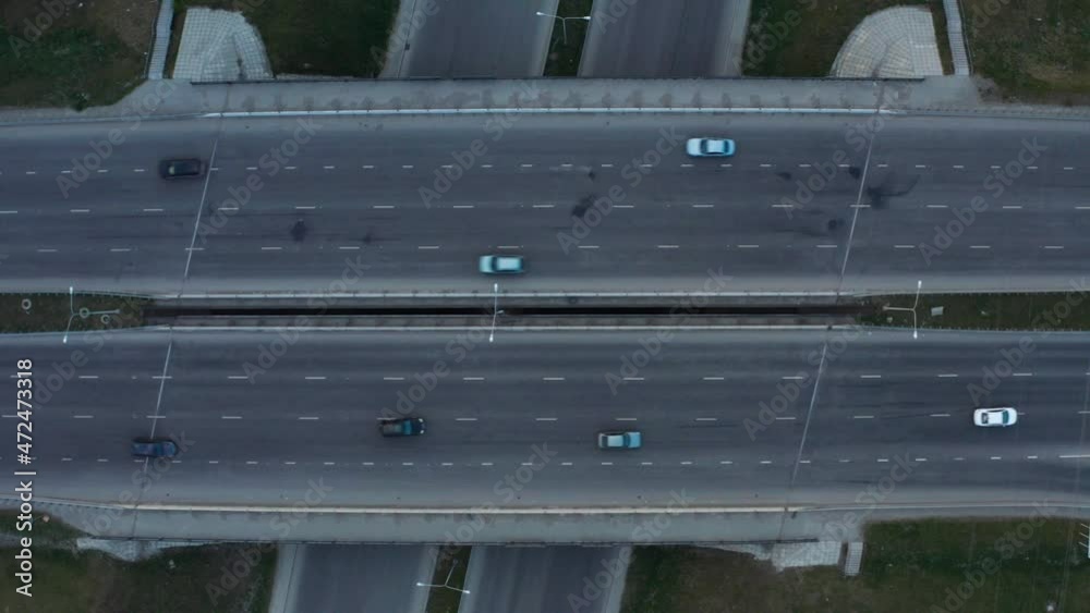 Aerial view of car traffic at the interchange Aerial view of car traffic at the interchange