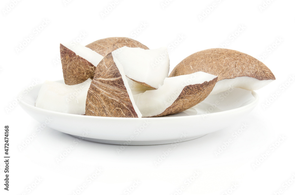 Chopped coconut on a white background cutout Chopped coconut on a white background cutout