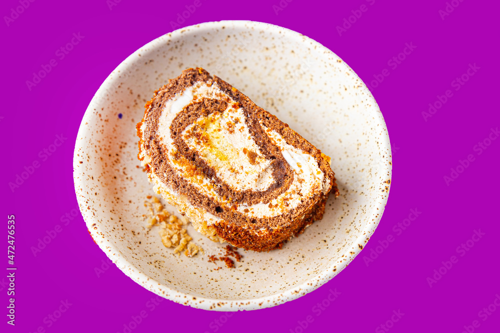 Fototapeta premium sweet cake slice chocolate vanilla cream dessert meal snack on the table copy space food background rustic 