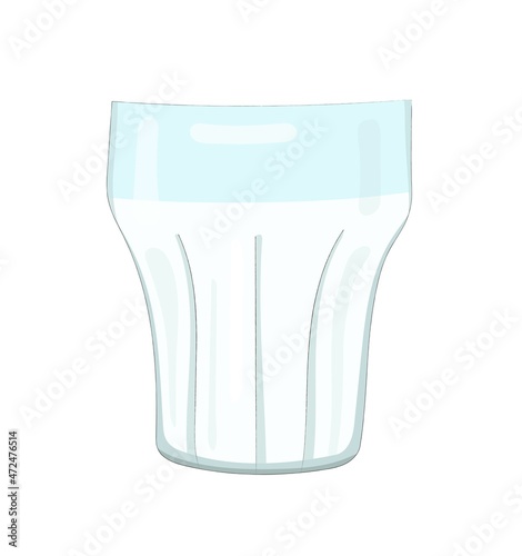 Nice cartoon glass of milk. Glassware for a fairy-tale character or doll. Toy kitchen. Hand drawn vector illustration