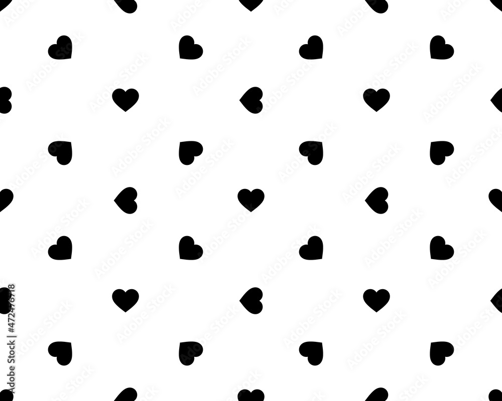 Simple heart shape seamless pattern in diagonal arrangement. Love and romantic theme background. Black and white vector wallpaper. Simple heart shape seamless pattern in diagonal arrangement. Love and romantic theme background. Black and white vector wallpaper.