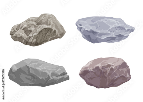 Set of different natural stones on a white background. For illustrations and landscaping. Vector illustration.