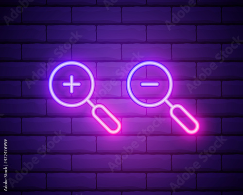 magnifying glass icon in neon style. Simple thin line, outline vector of education icons for UI and UX, website or mobile application.