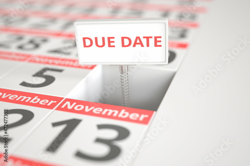 DUE DATE sign on November 6 in a calendar, 3d rendering